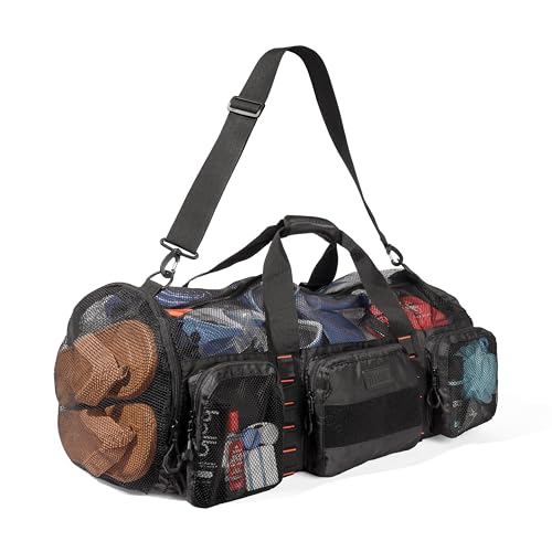 Fitdom 90L 29" Large Mesh Duffle Bag for Scuba, Snorkeling & Water Sports | Quick Dry Mesh with Wet Pocket, 2 Water Resistant Pockets & Large Side Pocket for Swimming, Diving, Beach, Pool & Travel Gear