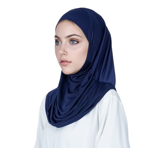 Solid Color Hijab for Women Muslim Prayer Scarfs for Women Women's Instant Hijab Modest Islamic Khimar - color: Navy
