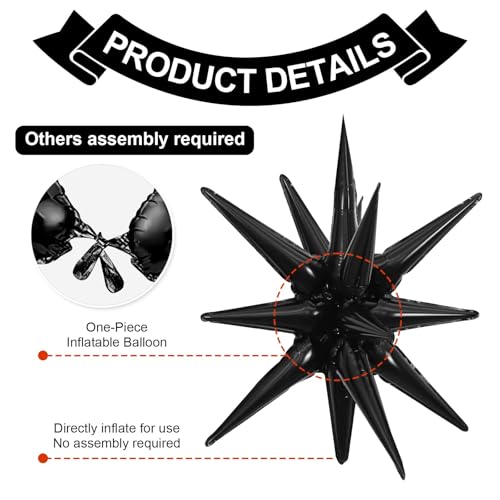 Black Star Balloons, 6PCS 22 Inch Foil Explosion Star Balloons - color: Black