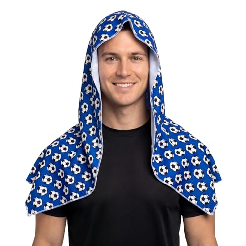 Cooling Hooded Towel for Soccer Fans & Outdoor Work, Royal Blue | Printed soccer cooling wrap, instant chill, light breathable washable, for game cheer, run, cycle & construction work - color: Royal Blue
