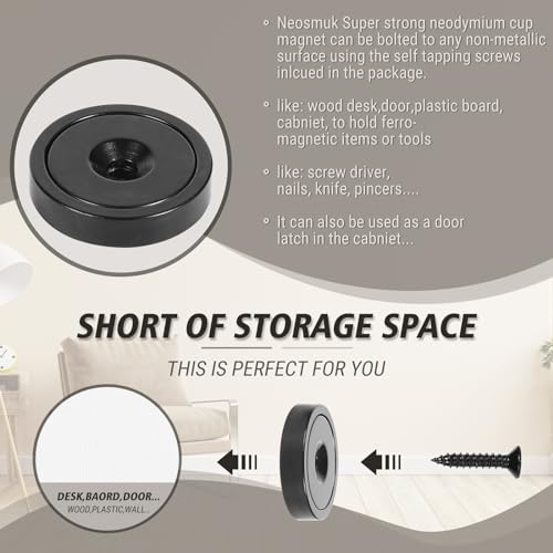 Neosmuk Black Magnets with Screws,60lbs+ Heavy Duty Rare Earth 4 Pack - color: Black, size: 60 lb