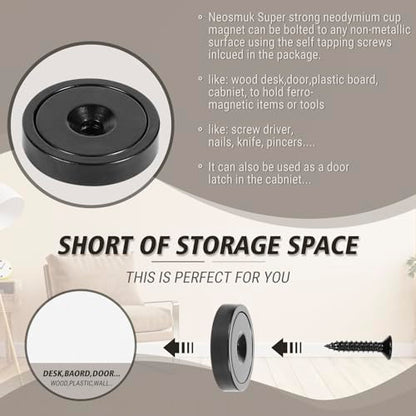 Neosmuk Black Magnets with Screws,60lbs+ Heavy Duty Rare Earth 4 Pack - color: Black, size: 60 lb