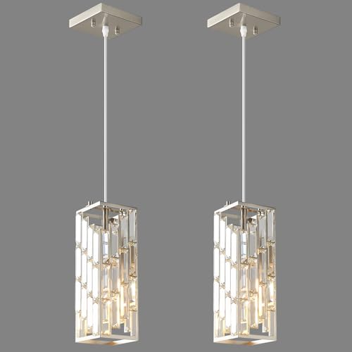 Brushed Nickel Pendant Lighting Modern Pendant Light, Mini Crystal Chandeliers, Adjustable Pendant Light Fixture for Kitchen Island Dinning Room Bedroom (2 Pack) - color: Nickel, size: 2-pack
