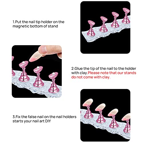 4 Set Nail Holder Stand - Display Fake Wave Shape Acrylic Nails, Magnetic Holder & Practice Station - color: 4Wave Pink