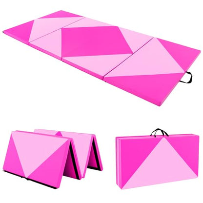 Giantex 4'x8' Gymnastics Mat, 2" Thick Folding Tumbling Mat with Carrying Handles, Foldable Gym Mat with Hook and Loop Fastener, Cheer Mats for Kids Adults Home Exercise Aerobics Fitness - color: Pink/Purple
