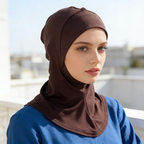Solid Women Muslin Head Scarf Plain Under Scarf Turban Cap Flexible Viscose Neck Collar Bonnet Chic Wear For Gym Ramadan - color: Brown