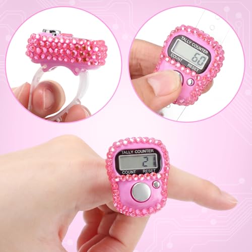 Simgoing Electronic Finger Clicker Counter, Rhinestones Tally Tasbeeh Counter Gifts for Prayer Islamic Golf Counting Goods Lap Knitting Bling Accessories - color: Pink