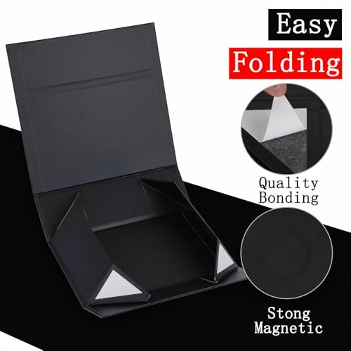 UoeRing 1 Pcs Black Gift Box Large 11.5x8x4 Inch with Magnetic Lid | Collapsible Luxury Present Box,for Birthday,Christmas Holiday Gift Includes Card,Ribbon,Tissue Paper & Shredded Filler - color: 13.5x11.8x4.7 Inch-Black-Pack of 1