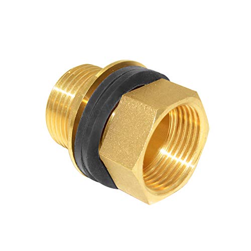 Hooshing Brass Bulkhead Fitting 1“ Male x 1" Female Thread Water Tank Connector for Rain Barrels, Aquariums, Tubs, Pools - size: 1 Inch