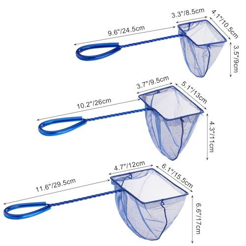 Lpraer 4in 5in 6in Aquarium Fish Net Green Fine Mesh Nylon Net Collection with 11" Long Handle Square Quick Catch Fish Net for Fish Tank - color: Navy Blue, size: 3PCS 4，5，6"