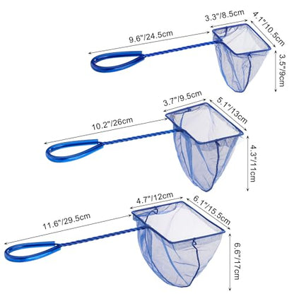 Lpraer 4in 5in 6in Aquarium Fish Net Green Fine Mesh Nylon Net Collection with 11" Long Handle Square Quick Catch Fish Net for Fish Tank - color: Navy Blue, size: 3PCS 4，5，6"