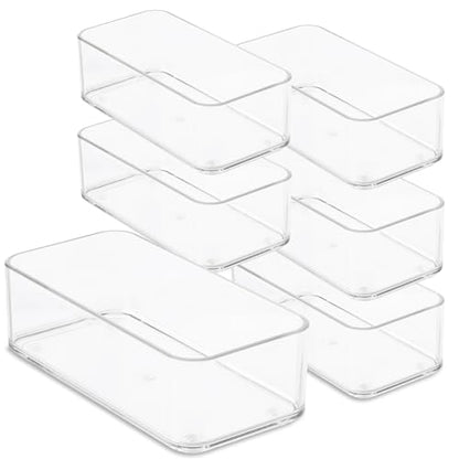 primebox Plastic Clear Drawer Organizers. Bathroom, Kitchen, Bedroom, Nail Polish, Office Organizer Bins, Storage Trays. Heavy Duty, Stackable. 6" x 3" x 2" Set of 6 - size: 6" x 3" x 2"