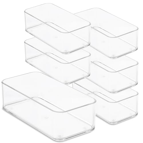 primebox Plastic Clear Drawer Organizers. Bathroom, Kitchen, Bedroom, Jewelry, Office Organizer Bins, Storage Trays. Heavy Duty, Stackable. 9" x 3" x 2" Set of 6 - size: 9" x 3" x 2"
