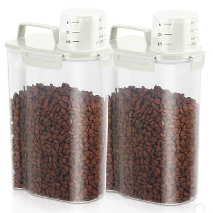 2 Pack 3 Lbs Pet Dog Cat Bird Seed Food Storage Containers for Travel Beige | Airtight Flour Container 5 Lbs with Large Pour Spout Measuring Cup Portable Rice Dispenser Cereal Oatmeal Holder - color: Beige-3L 2Pack