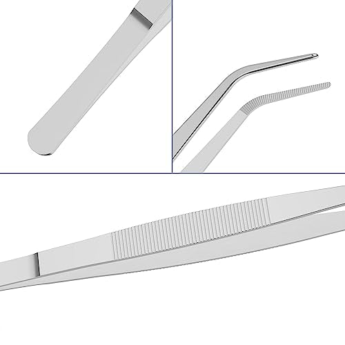 6.3" Stainless Steel Tweezers, Curved Pointed, 3/64" Thick | Serrated Tip, Perfectly Aligned, Multipurpose Daily Garden Home Lab Craft Repairing Tool