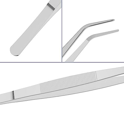 6.3" Stainless Steel Tweezers, Curved Pointed, 3/64" Thick | Serrated Tip, Perfectly Aligned, Multipurpose Daily Garden Home Lab Craft Repairing Tool