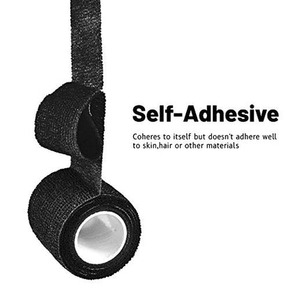 FRESINIDER 9 Rolls Self Adhesive Wrap Athletic Tape Gauze, Breathable Elastic Cohesive Bandage for Sports Injury & Pet (7 Pcs 2" x 5 Yards + 2 Pcs 1" X 5 Yards) (Black) - color: Black