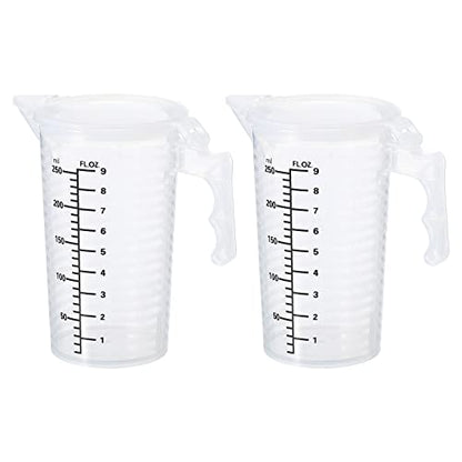 PATIKIL Graduated Beaker, 2 Pack 250ml PP Plastic Liquid Measuring Cup Double Sided Black Graduations with Handle Lid and Spout for Lab Kitchen Home - size: 250ml