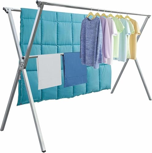 AUGMIRR Clothes Drying Racks Outdoor, 82 Inches Updated Version,Stainless Steel Laundry Drying Rack for Indoor Outdoor and The Balcony,Length Adjustable Saves Space,with Windproof Hooks(004) - size: 82
