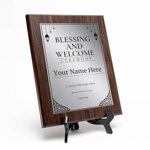 Aqiqah (newborn celebration) Award Personalized (Wooden) Wall Plaque With Easel Acrylic Stand | Islamic Ceremonies Award Plaques - color: Newborn