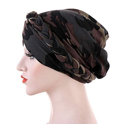 Cancer Chemo Beanies Bandana Headwrap Cap Satin Bonnet Head Scarf Hijab Braid Silky Turban Hats for Women - color: Army Green Camouflage