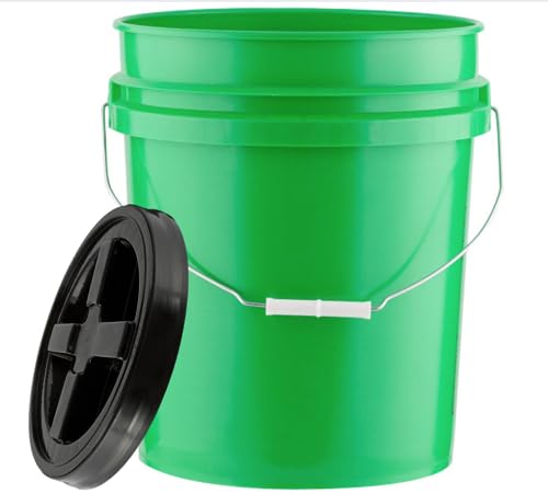 5 Gallon Food Grade Plastic Bucket with Air Tight Screw on Lid Made in USA Container (Green Bucket with Black lid) - color: Green Bucket With Black Lid