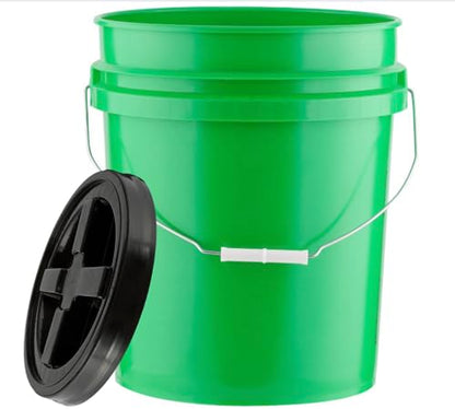 5 Gallon Food Grade Plastic Bucket with Air Tight Screw on Lid Made in USA Container (Green Bucket with Black lid) - color: Green Bucket With Black Lid