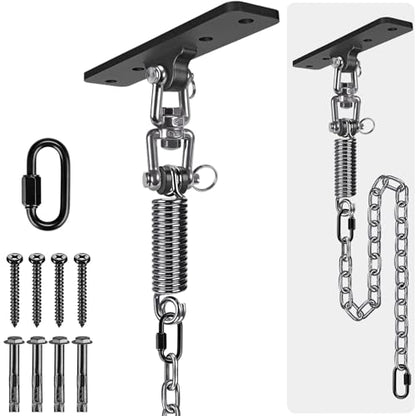 Dolibest Hammock Chair Hanging Kit, Heavy Duty Swing Hanger with Spring and 39" Chain, Indoor Outdoor Playground Hanging Hammock Punching Bags, 360+180° Rotation, Easy to Install, Black - color: Black Swing Hanger With 39.4''chain+spring