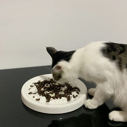 Slow Feeder Cat Bowls, Ceramic Fun Slow Feed Interactive Bloat Stop Puzzle Cat Bowl Healthy Eating Diet Pet Dog Slow Feeding Bowls… (Fish Bone)