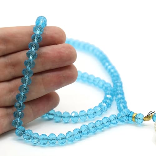 Muslim Tasbih 99 Rosary Beads with Pouch - Islamic Prayer Beads, Women's Traditional Beaded Zinc Glass Necklace - color: Blue