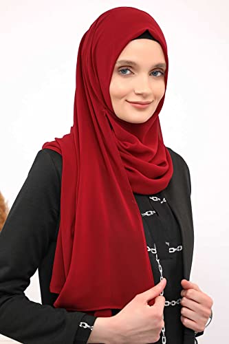 Aisha's Design Instant Chiffon Shawl for Women Modesty Turban Hijab Head Wrap Ready to Wear Women Headscarf - color: Burgundy