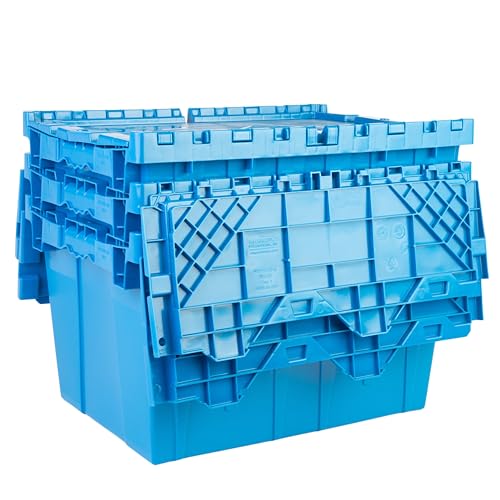HE HUDSON EXCHANGE 21.9x15.2x12.8” (3 Pack, 12.7 Gallon) Tote with Attached Lid, Blue - color: Blue