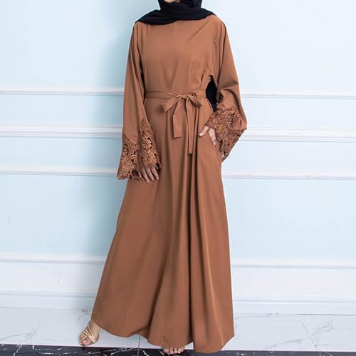 Lmdudan Muslim Dresses - Ladies Robe Dress Islamic Abaya - Cotton Linen Dress - Stripe Conservative Prayer Clothes - color: 🔥2024 Amazon Essentials🔥-3*coffee, size: Medium
