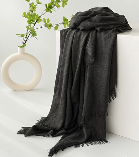 Women Summer Scarfs Large Long Lightweight Linen Beach Gauze Shawl Wrap 75”×40” - color: Dark Grey