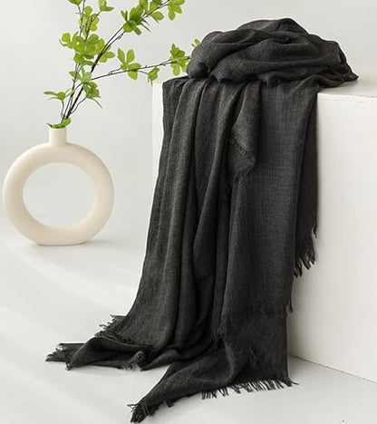 Women Summer Scarfs Large Long Lightweight Linen Beach Gauze Shawl Wrap 75”×40” - color: Dark Grey