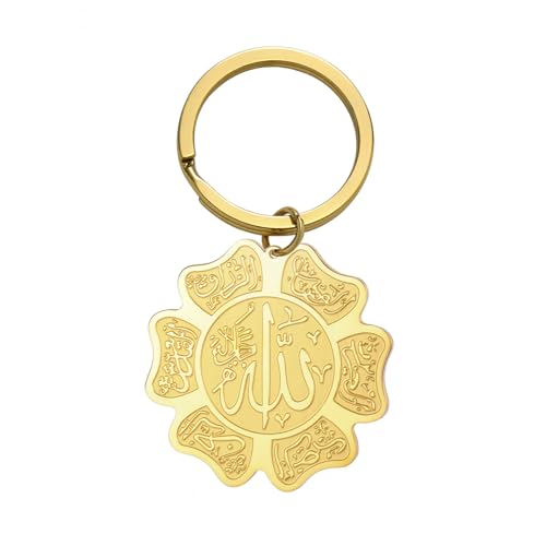 Islamic Ayatul Kursi Keychain Muslim Allah Pendant Arabic Calligraphy Allah Amulet Religious Jewelry Eid Ramadan Gift - color: Ayatul Kursi Allah Keychain Gold