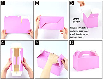 Papertide Pink Gable Box with Handles, 30 Pack 9.45×5×5 inch Sturdy Colorful Cardstock treat Boxes for Christmas Birthday Party Favors, Premium Presentation Boxes with Lids - color: Pink