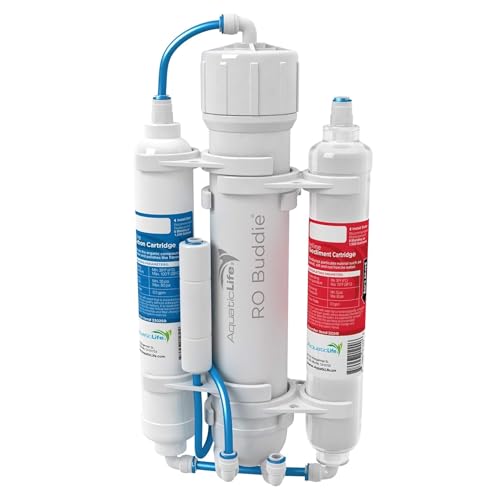 Aquatic Life RO Buddie 3-Stage Aquarium Water Filter System, Reverse Osmosis RO Filtration Unit for Fish Tank, Fountains, and More, 100 GPD (Gallons Per Day) | Compact RO system includes wall-mount brackets and tubing for aquariums, fountains, humidifiers