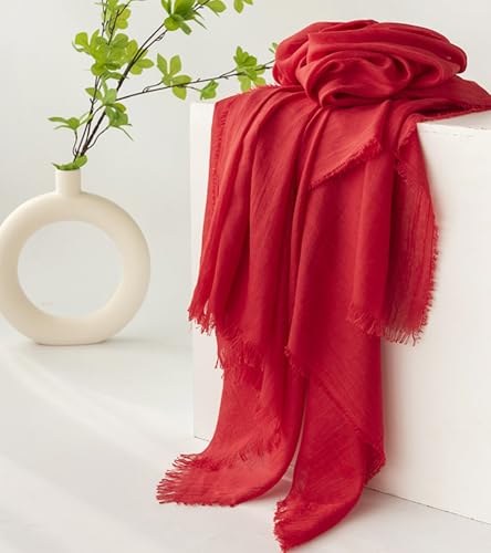 Women Summer Scarfs Large Long Lightweight Linen Beach Gauze Shawl Wrap 75”×40” - color: Big Red