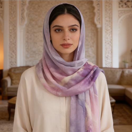 Hijab Scarf for Women Fashion Printed Modal Hijab Head Wrap Scarves Lightweight Long Scarf Shawls - color: Watercolor K