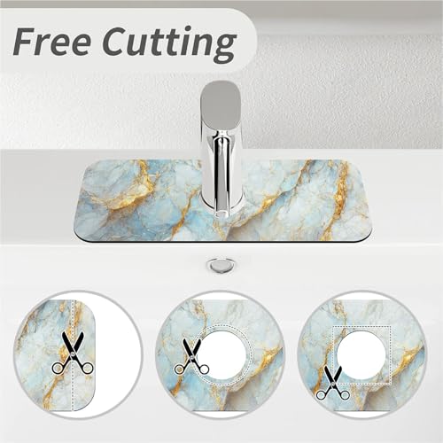 Kitchen Sink Splash Guard，Blue, white and gold marble-1 Faucet Mat Sink Gadgets-Super Absorbent Fast Drying Mat Drip Catcher for Kitchen, Bathroom,Sink Mat, Dish Drying Mat, Bathroom(15" X 5.5" ) - color: Blue, white and gold marble-1
