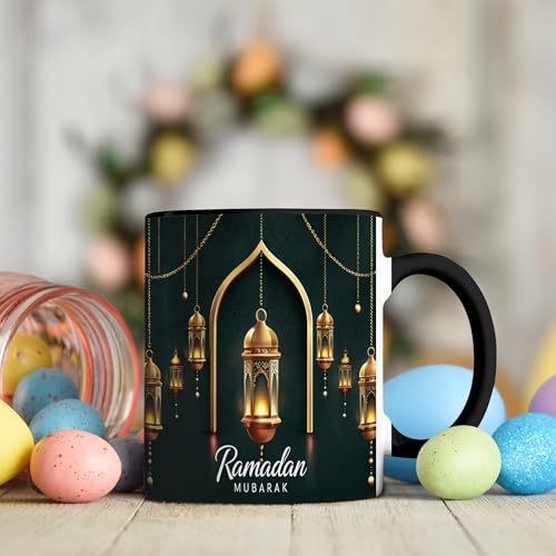 Golden Lantern Ramadan Mug, Islamic Coffee Mug, Ramadan Mubarak Gift, Muslim Tea Cup, Eid Celebration Drinkware, Elegant Islamic Decor, Gold Hanging Lanterns, Ceramic Cup for Home and Office