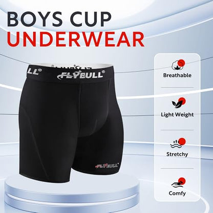 2-Pack Boys Cup Underwear Youth Boxer Briefs with 1 Protective Athletic Cup for Baseball, Football, Lacrosse - color: Black, size: Large