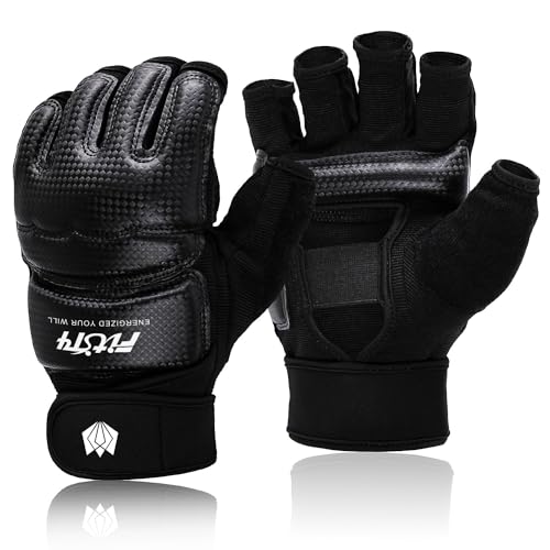 FitsT4 Sports Half Mitts MMA UFC Training Boxing Punch Bag Martial Arts Gloves - color: Black, size: X-Small