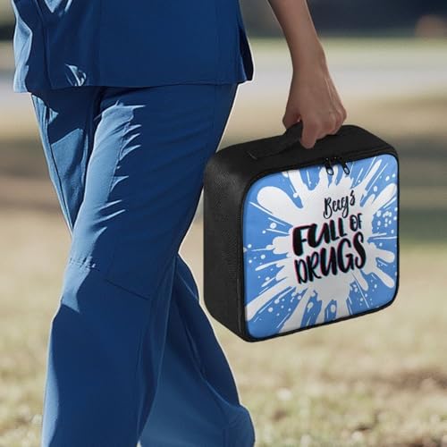 Gomyblomy Blue First Aid Kit Bag Empty Emergency Kit Bags Full of Drugs Print Lightweight Storage Pouch for First Aid Supplies Organizer Travel Medicine Bag with Zippers and Handle - color: Blue-add