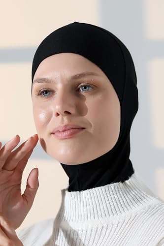 ihvan online, Hijab Undercap, Full Neck Coverage Under Scarf Hijabs, Head Coverings for Women, Muslim Stretchy Sports Turban - color: Black