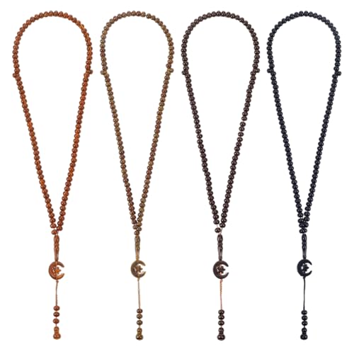 PH PandaHall 4pcs Prayer Beads Bracelet Muslim Tasbih 99 Beads Acrylic Islam Prayer Tasbih 8mm Rosary Muslim Misbaha Tasbeeh Bracelet with Moon Star Pendants for Men Women, 4 Colors