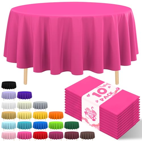 10 Pack Premium Disposable Plastic Tablecloth 84" Round Table Cover for Birthdays Weddings Christmas Anniversary Buffet Table (Fuchsia) - color: Fuchsia, size: 84" Round