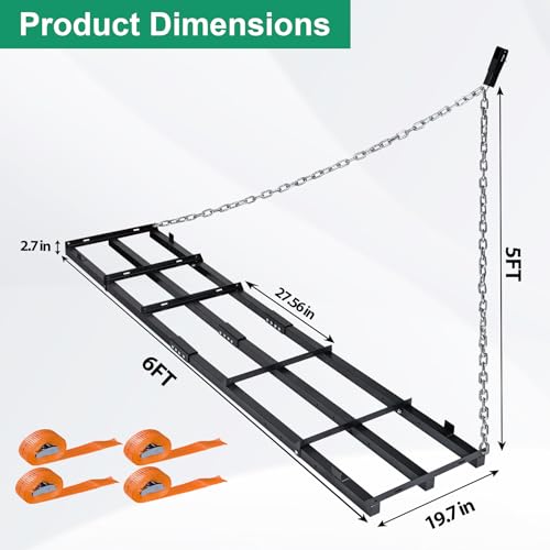6 FT Drag Harrow Driveway Grader with 5 FT Chain | Tow Behind Lawn Rake for ATV, UTV, Tractor, Mower, Land Leveler for Gravel, Sand, Soil, Hay - size: 6 FT