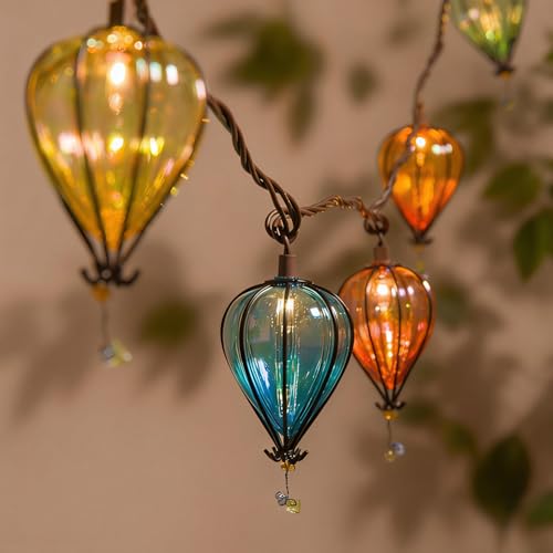 Outdoor String Lights Plug in with 10 Incandescent Bulbs, Multicolor Patio Lights Connectable Weatherproof Decorative Lantern String Lights for Gazebo Porch Bedroom Cottagecore Decor (Hot Air Balloon) - color: Multicolor Hot Air Balloon